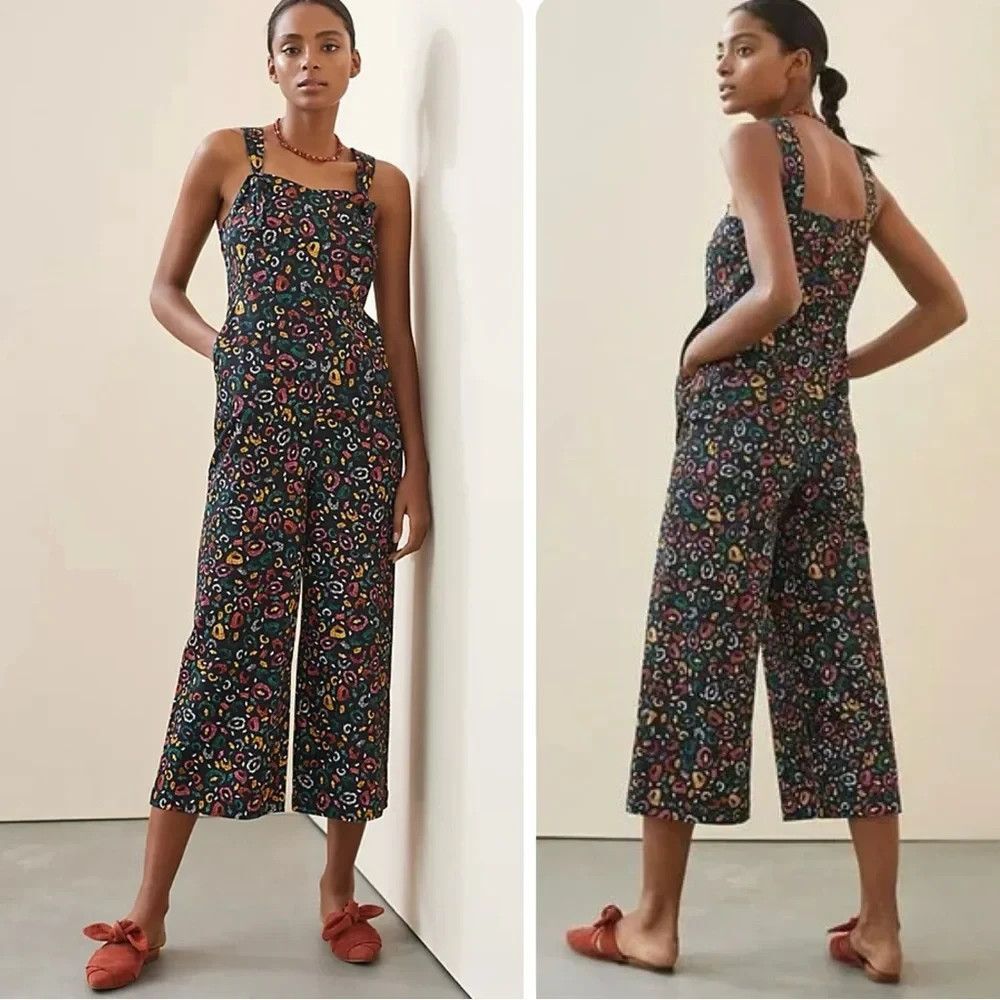 Anthropologie Farm Rio Jumpsuit Overalls Wide Leg Cropped Adventure Sz LARGE